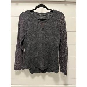 prAna Long Lace Sleeve Tee Shirt Size Medium Black Organic Cotton Blend Fabric